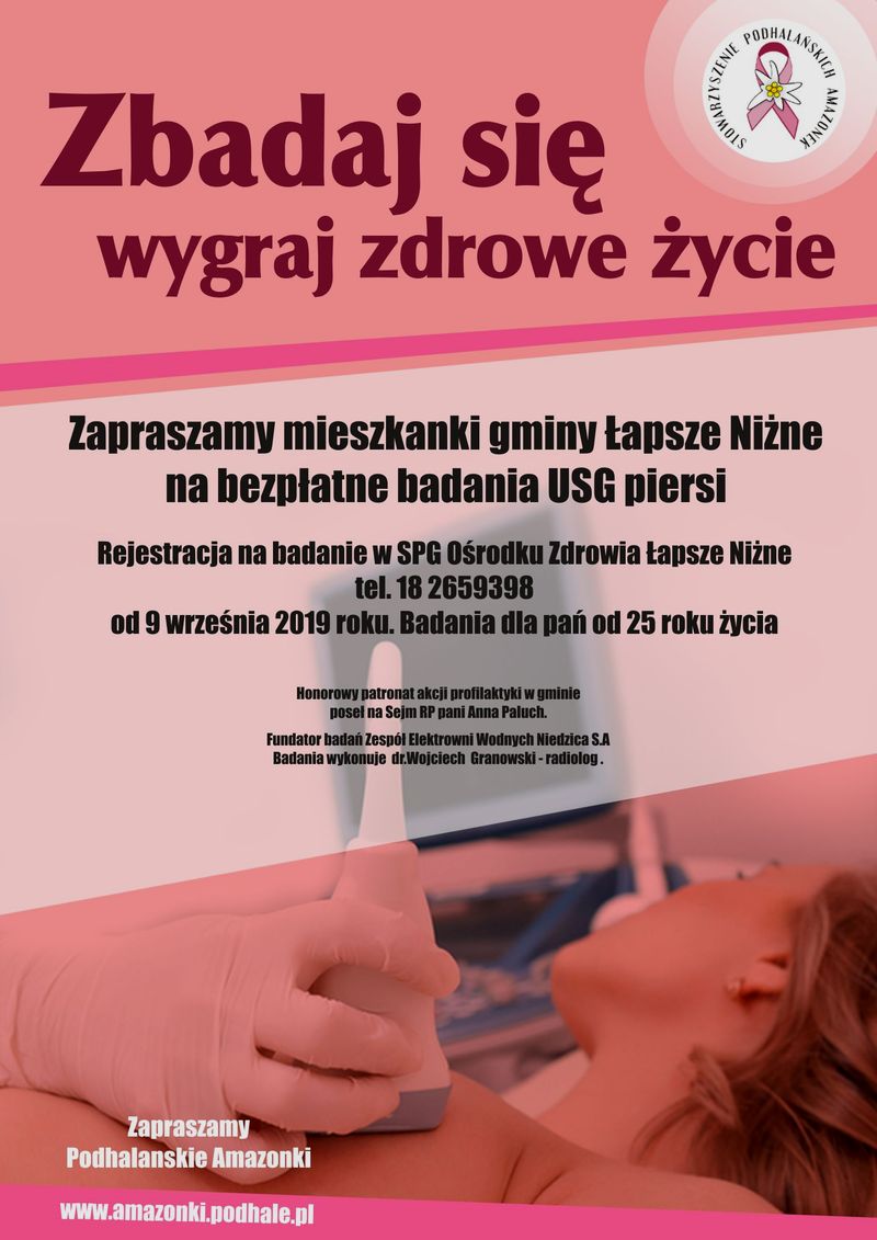 Dla mieszkanek gminy Łapsze Niżne – bezpłatne badania USG piersi