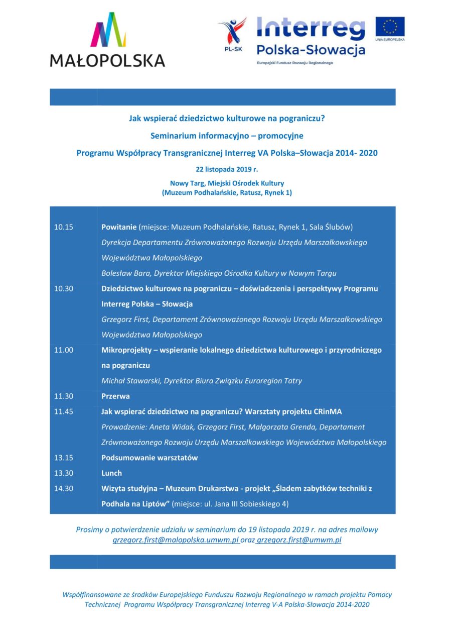 Jak wspierać dziedzictwo kulturowe na pograniczu? Seminarium informacyjno-promocyjne
