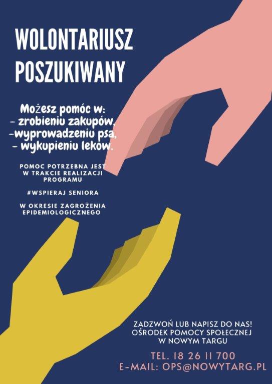 Ośrodek Pomocy Społecznej w Nowym Targu zaprasza WOLONTARIUSZY do współpracy!
