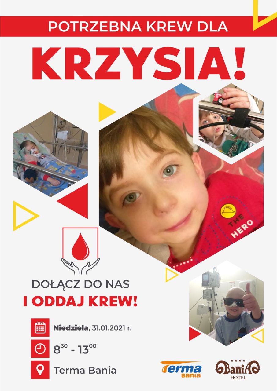 Nie bądź żyła - oddaj krew! Dla 5-letniego Krzysia z Nowego Targu