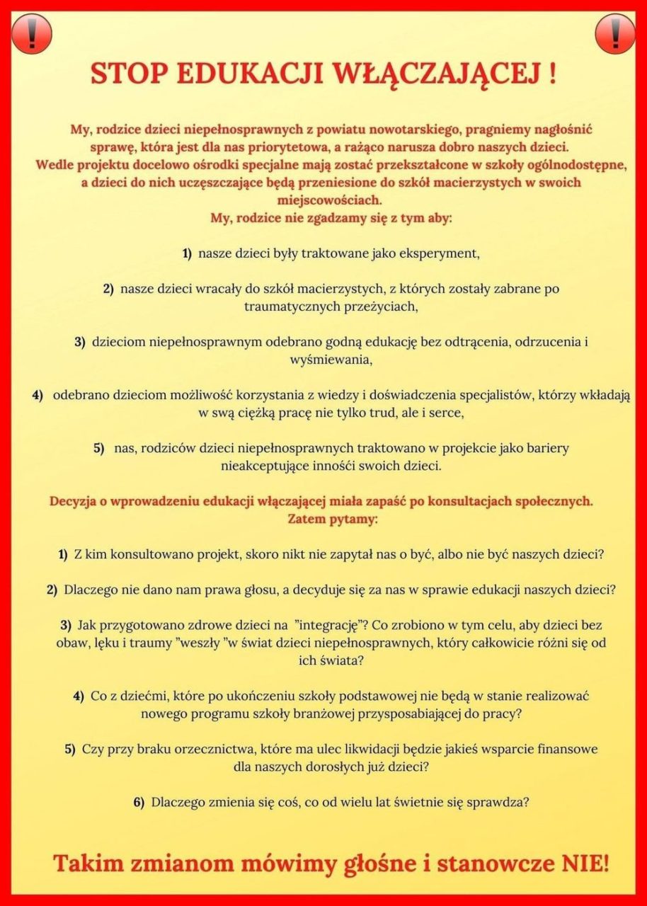 Protest przeciwko „włączającemu” pomysłowi ministerstwa