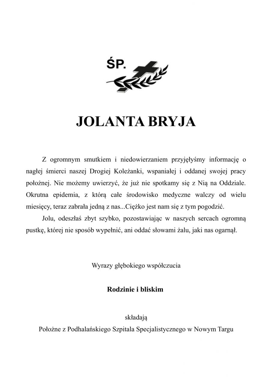 Ś.P. Jolanta Bryja - kondolencje