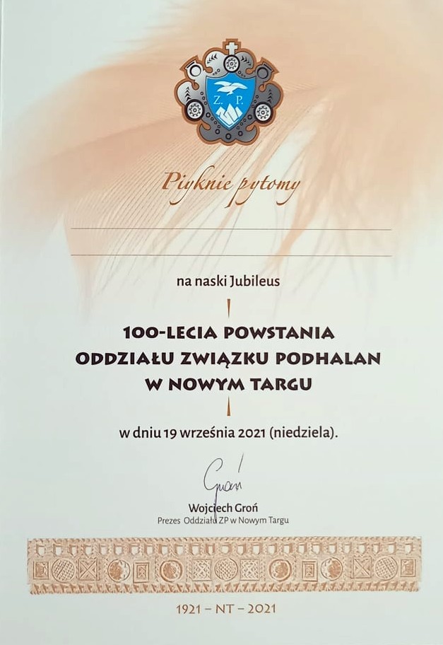 W niedzielę - uroczystość 100-lecia powstania Oddziału Związku Podhalan w Nowym Targu