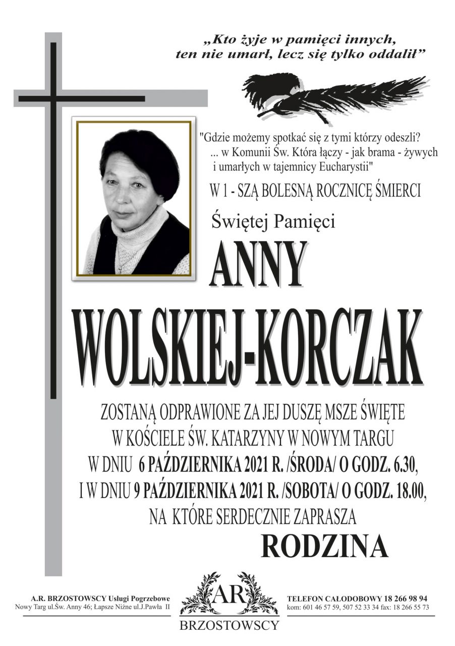 Anna Wolska-Korczak  - rocznica śmierci
