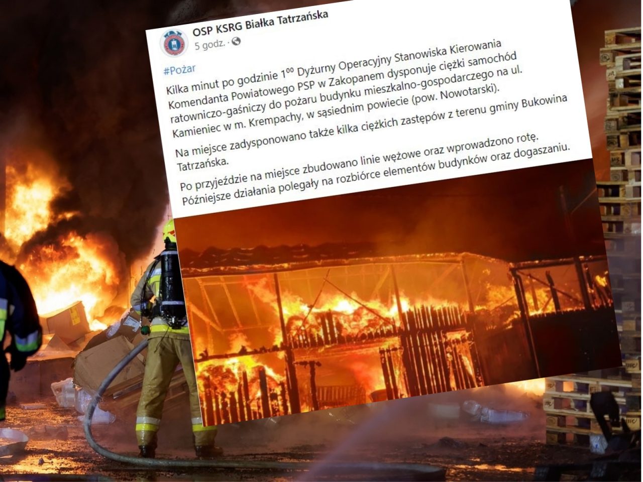 Pożar w Krempachach. Spłonął dom i cztery stodoły