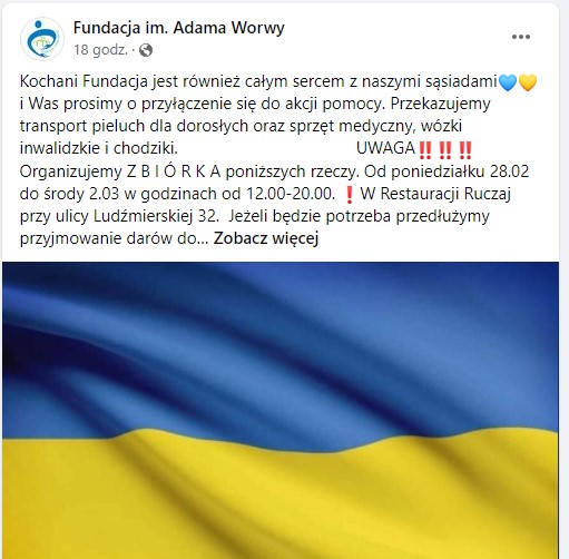 Fundacja im. Adama Worwy organizuje akcję pomocy dla Ukraińców