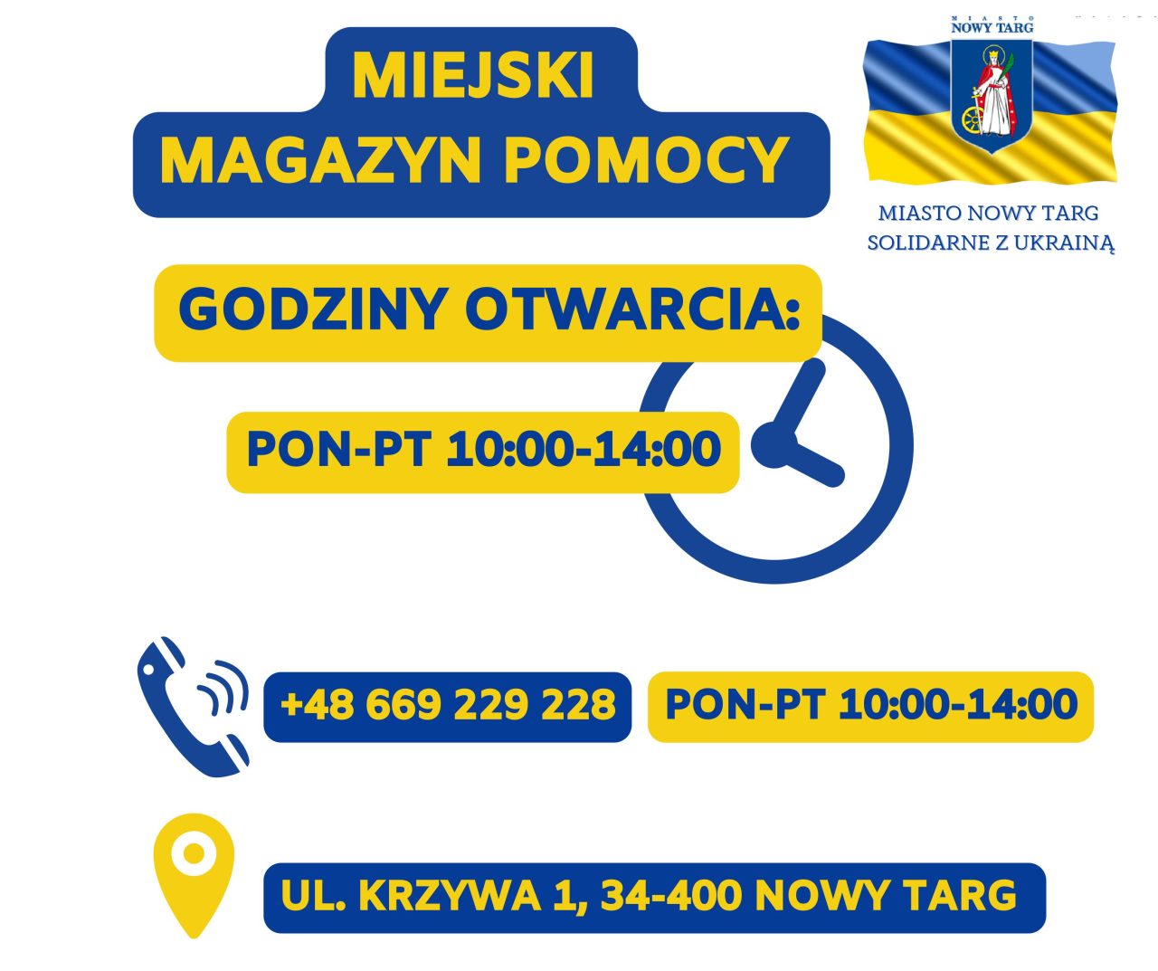 Zmiana godzin otwarcia Miejskiego Magazynu Pomocy i Punktu Informacyjnego w Nowym Targu