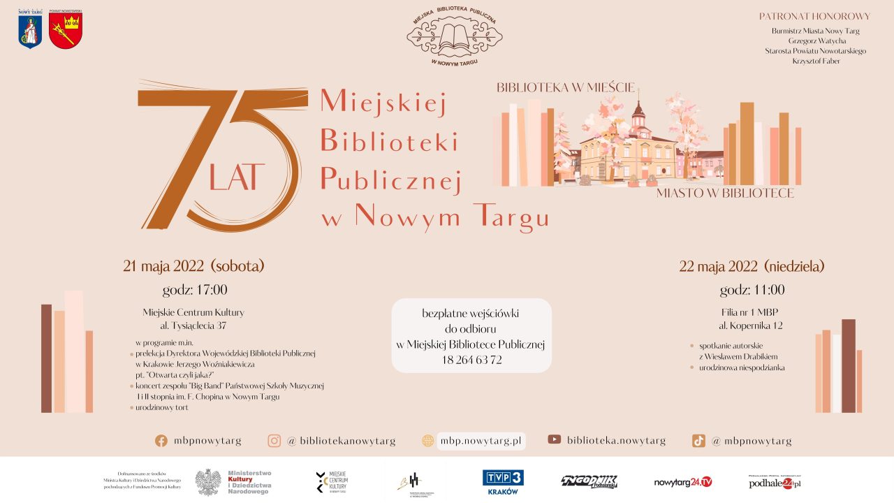 Już w ten weekend - Jubileusz 75-lecia Miejskiej Biblioteki w Nowym Targu