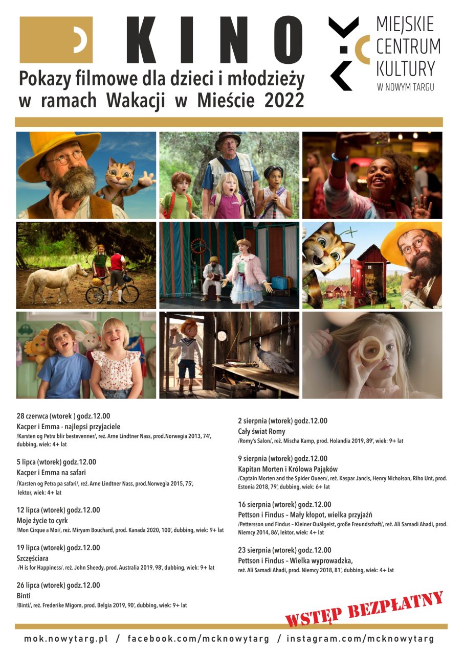 Bezpłatne pokazy filmowe dla dzieci i młodzieży w ramach Wakacji w Mieście 2022