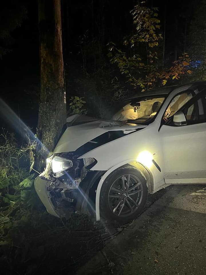 Samochód osobowy uderzył w drzewo (zdjęcia)