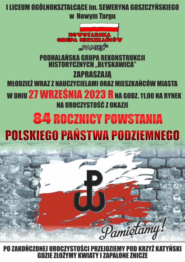 84. Rocznica Powstania Polskiego Państwa Podziemnego
