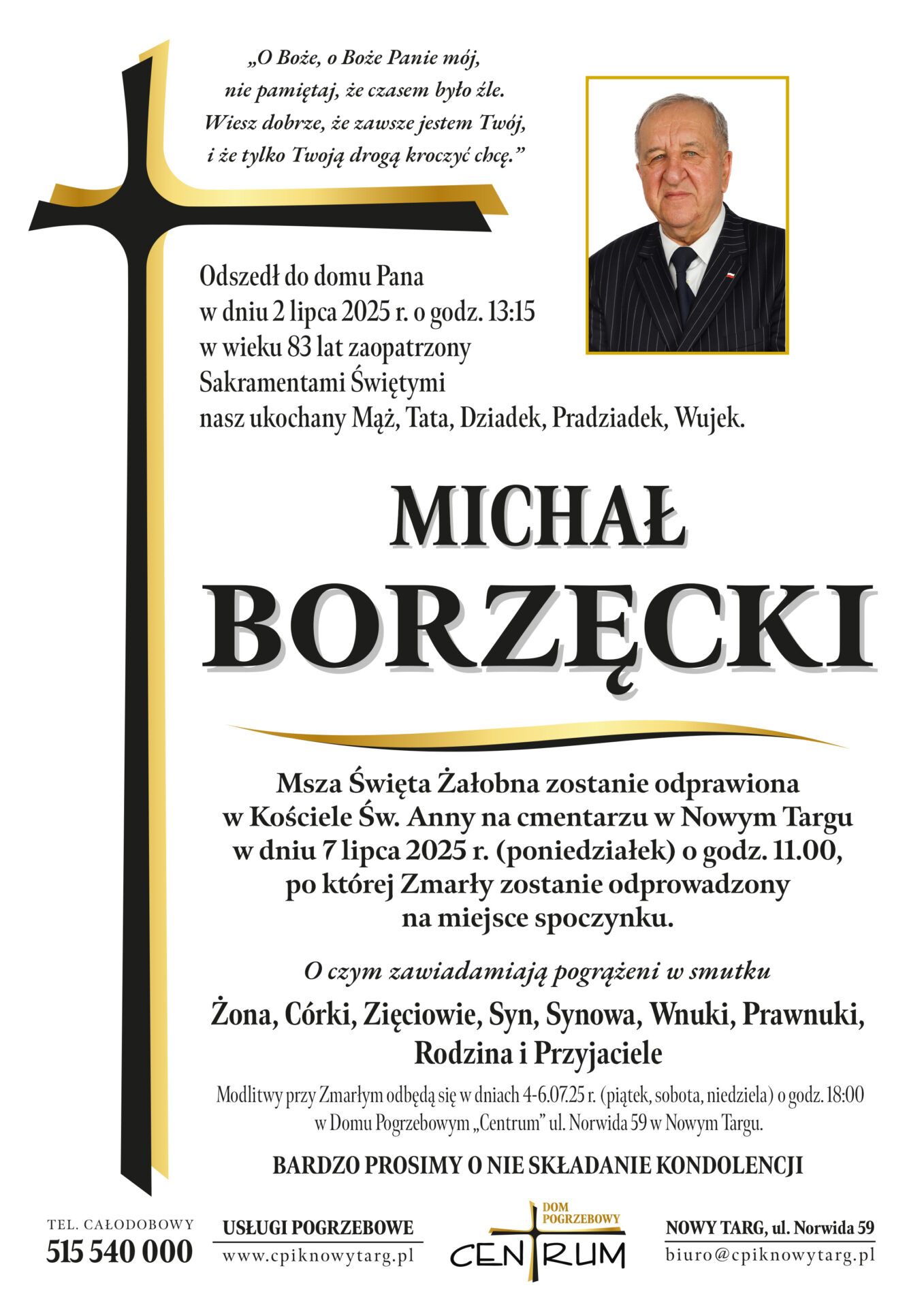 Nie żyje Michał Borzęcki – zasłużony dla Nowego Targu społecznik, samorządowiec i przedsiębiorca