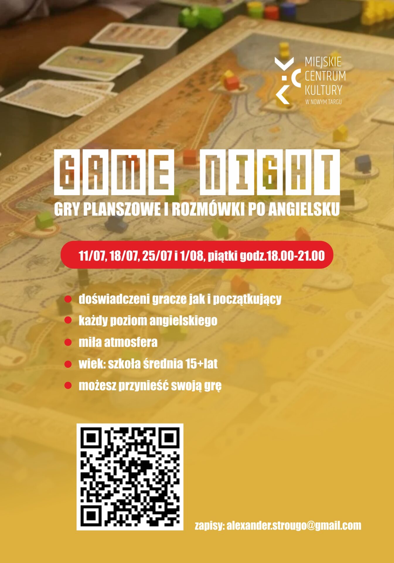 Game Night, czyli gry planszowe i rozmówki po angielsku dla młodzieży w MCK Nowy Targ