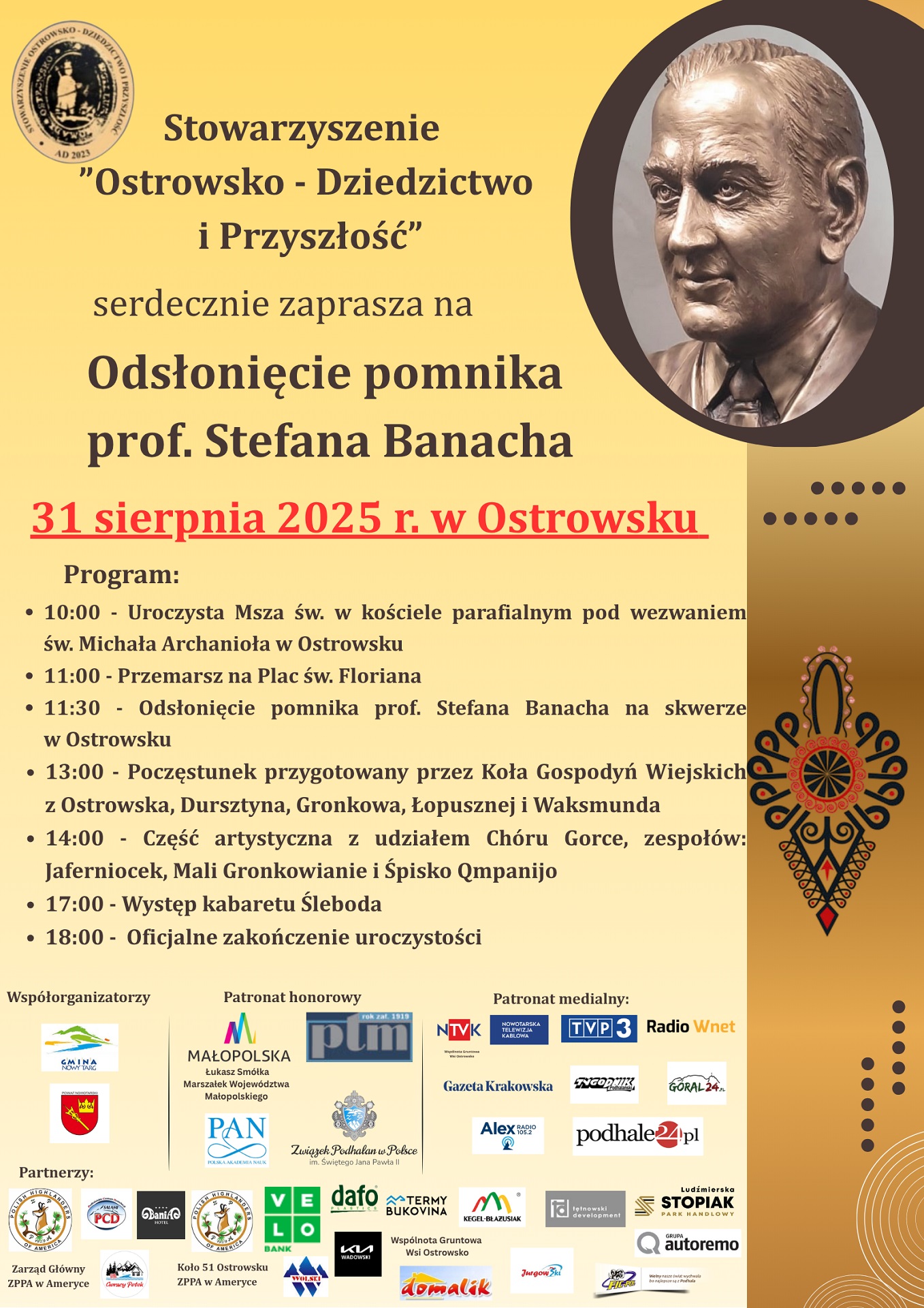 Odsłonięcie pomnika prof. Stefana Banacha w Ostrowsku – 31 sierpnia 2025 r.