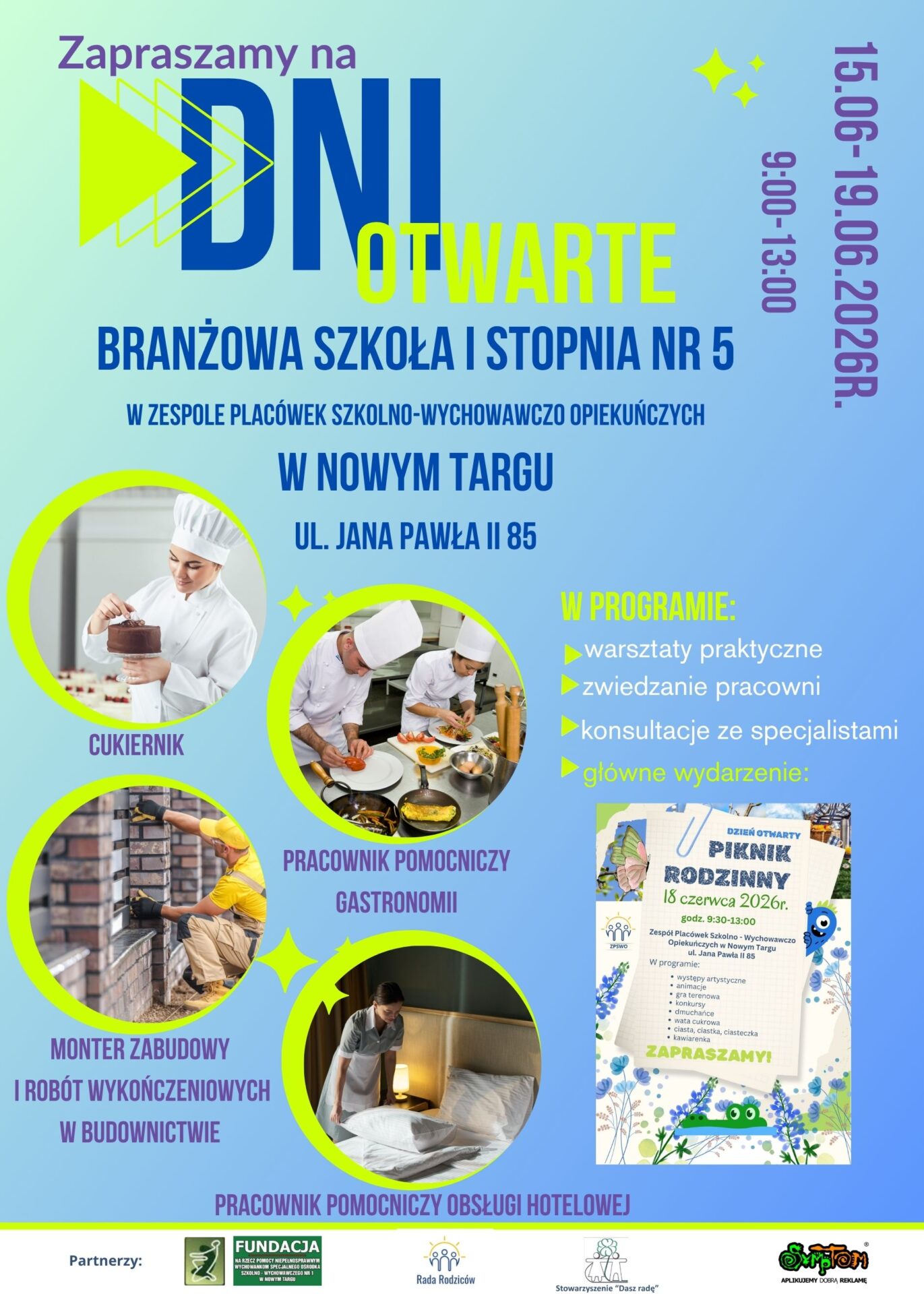 Dni Otwarte Branżowej Szkoły I Stopnia nr 5 w Nowym Targu. Warsztaty, pokazy zawodowe i Piknik Rodzinny