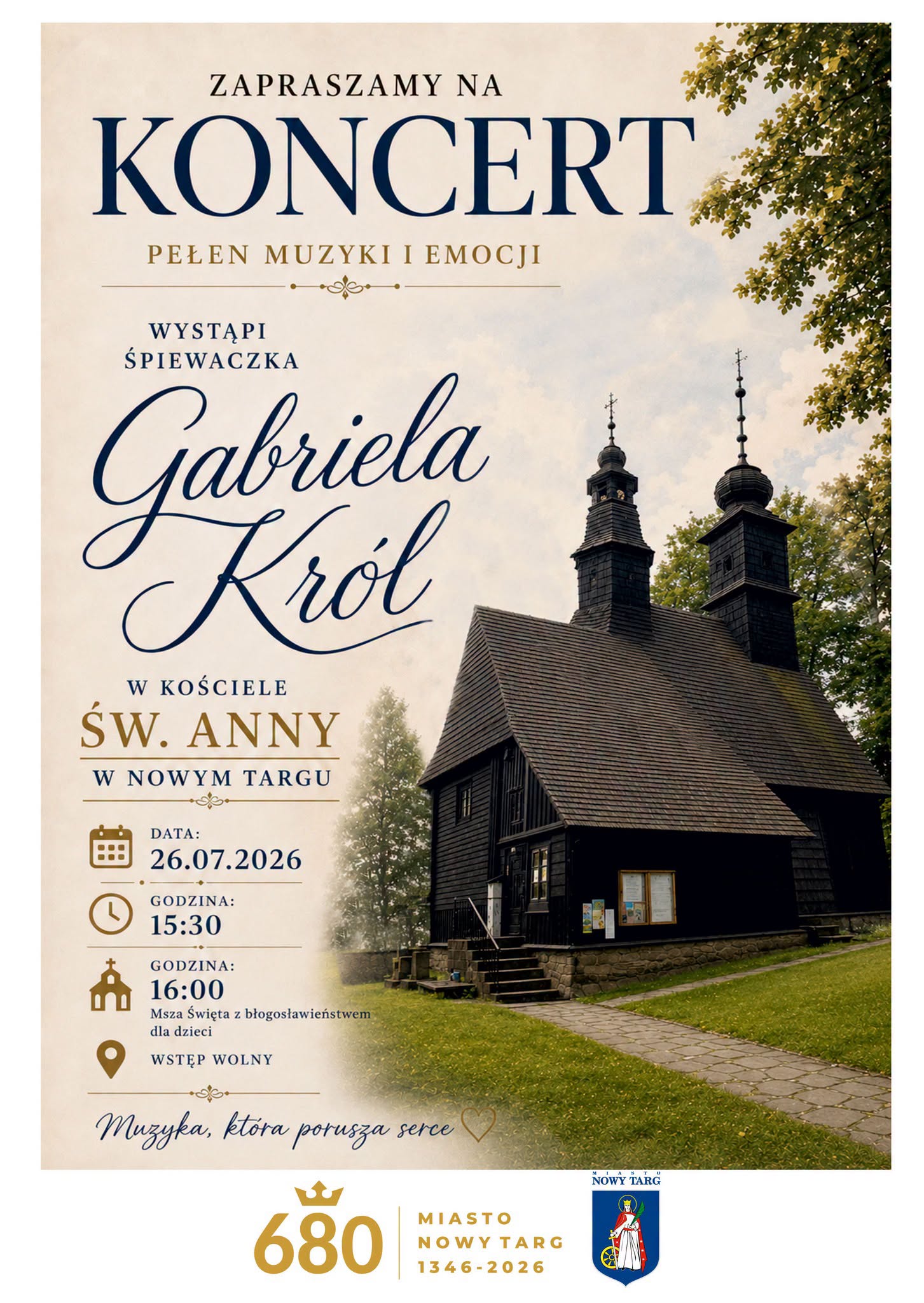 Koncert Gabrieli Król w Kościele św. Anny w Nowym Targu