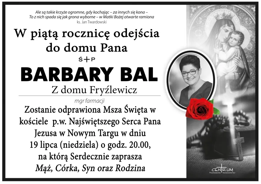 Barbara Bal (z domu Fryźlewicz) - rocznicowa